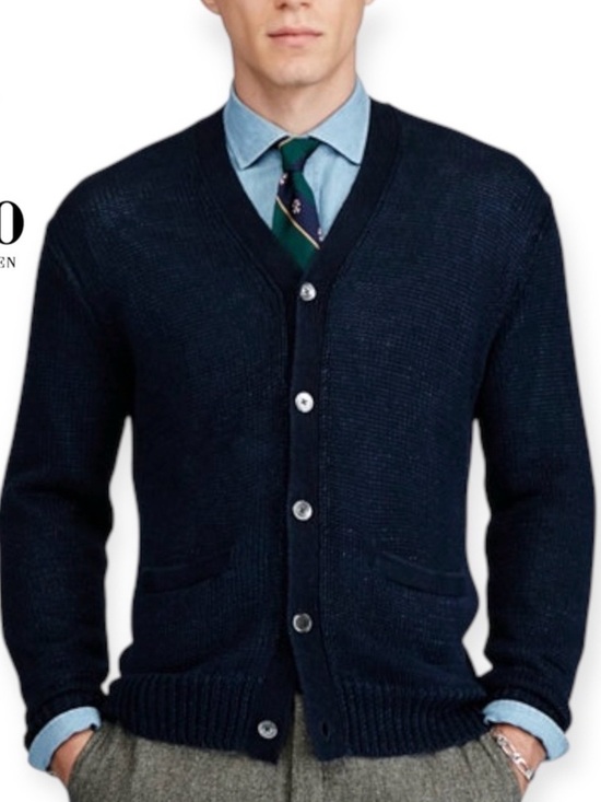 Polo Ralph Lauren Other - POLO RALPH LAUREN LINEN CARDIGAN SWEATER NAVY BLUE S OPEN CHUNKY KNIT V-NECK